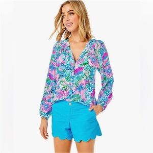 NWT Lilly Pulitzer Buttercup Scallop Trim Shorts SZ 0 Cumulus Blue